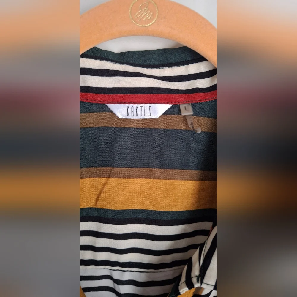 Kaktus Women’s Top Striped Tie Front Blouse size L boho hippie western profesion - Picture 3 of 4
